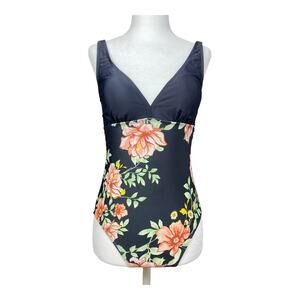 Floral One-Piece Swimsuit | Size Small | V-Neck Tummy Control